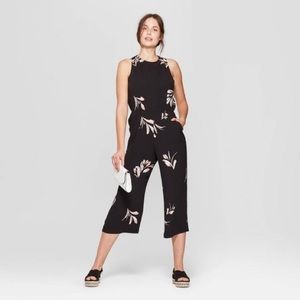 A New Day Black Floral Midi Jumpsuit Size M